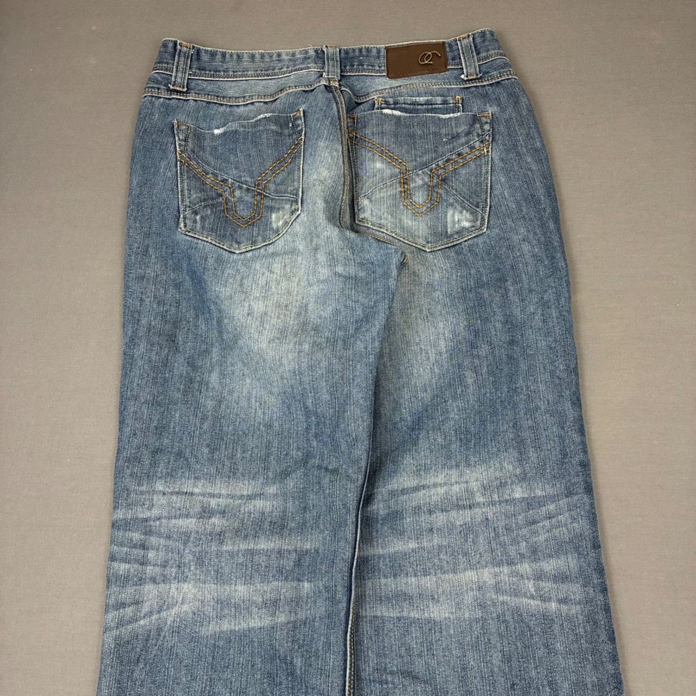 Oleg Cassini Jeans Embroidered Medium Wash Straight Wide Leg Y2K Denim Sz 33x28